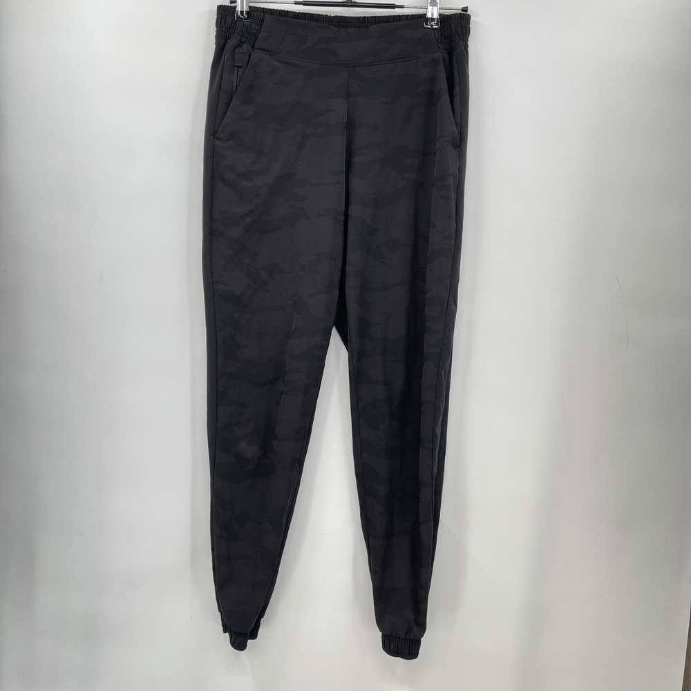 Athleta Brooklyn Textured Jogger Pants Black Camo Elastic Waist Side Zip Size 8